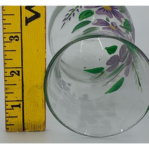 Hand Painted Flower Vase Clear Glass Bud Purple  8" Stem Elegant 2.5" Diameter - Picture 7 of 8